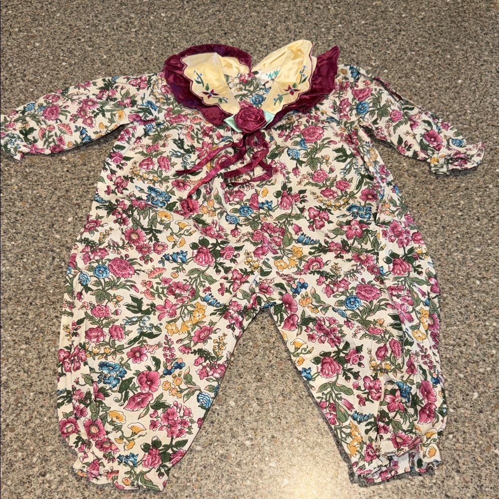 Vintage Tiny Tots Floral Kids One Piece with Ruffle Collar